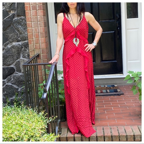 ABSOLUTELY GORGEOUS BOHO CHIC RED MAXI DRESS - Picture 11 of 12